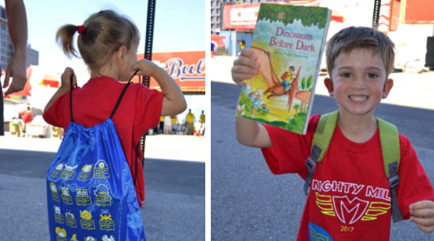 Kids receive books and backpacks from RIF