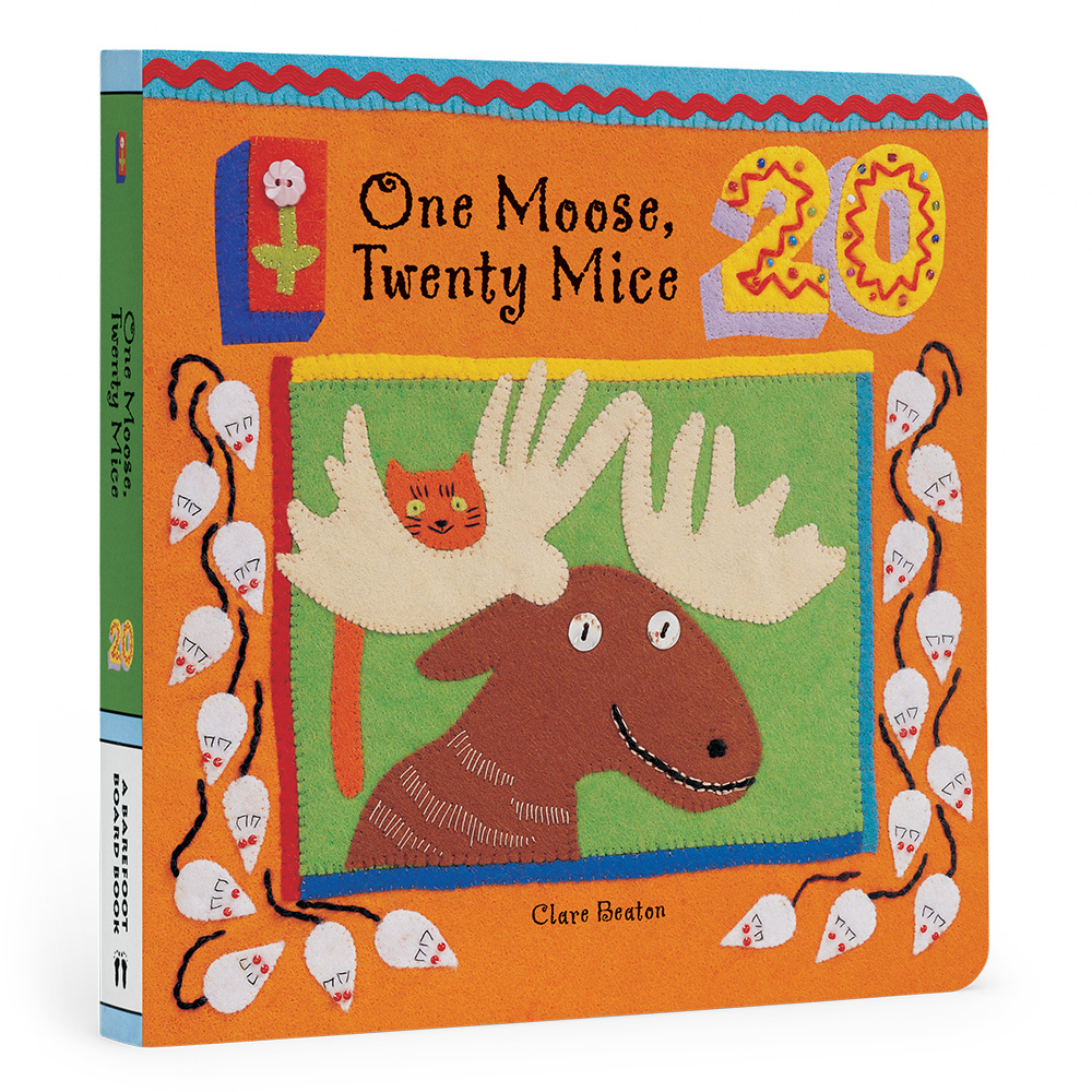 The cover for the board book One Moose, Twenty Mice