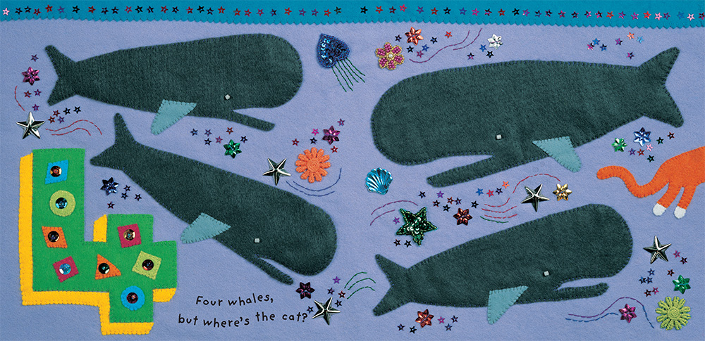 A panel from the book One Moose, Twenty Mice, in which the read counts whales.