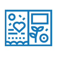 A dark blue graphic of a scrapbook