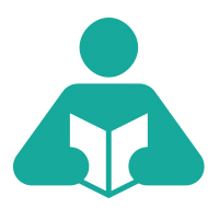 A graphic of a person reading a book