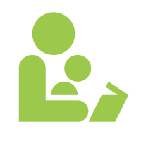 A graphic of a parent reading to a child