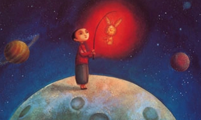 Book cover of boy on the moon with a lantern