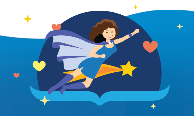 Super hero teacher with hearts and stars