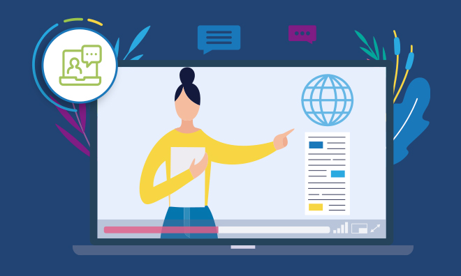 Illustration of laptop with webinar on