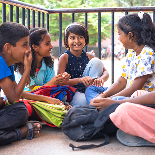 group of kids socializing 