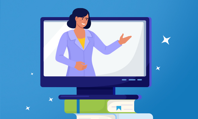 Illustration of a professional inside an ipad.