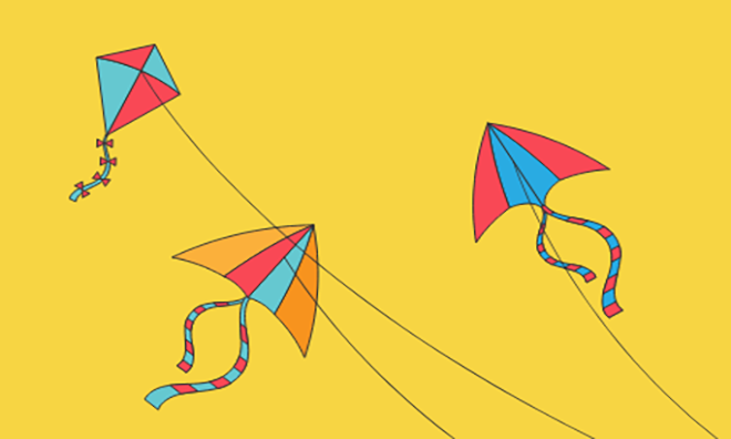 kites on yellow background