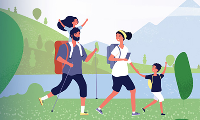 Illustration of family on a hike