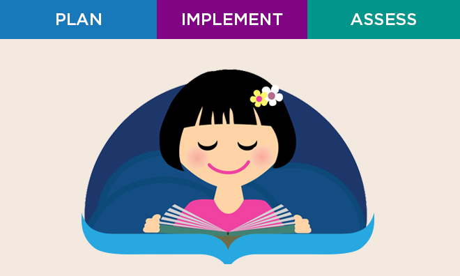 smiling girl reading a book