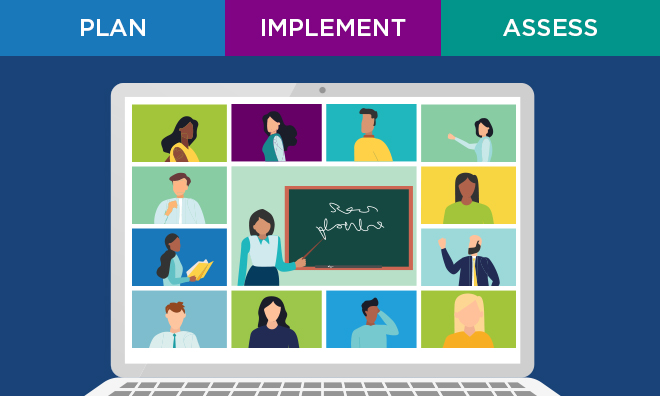 illustration of laptop with people on a webinar