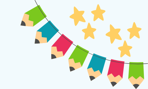 pencil banner with stars on a light blue background