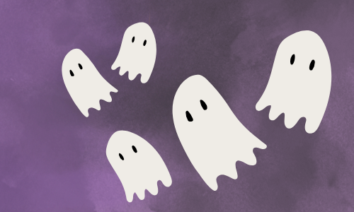 Purple tile with ghost illustrations