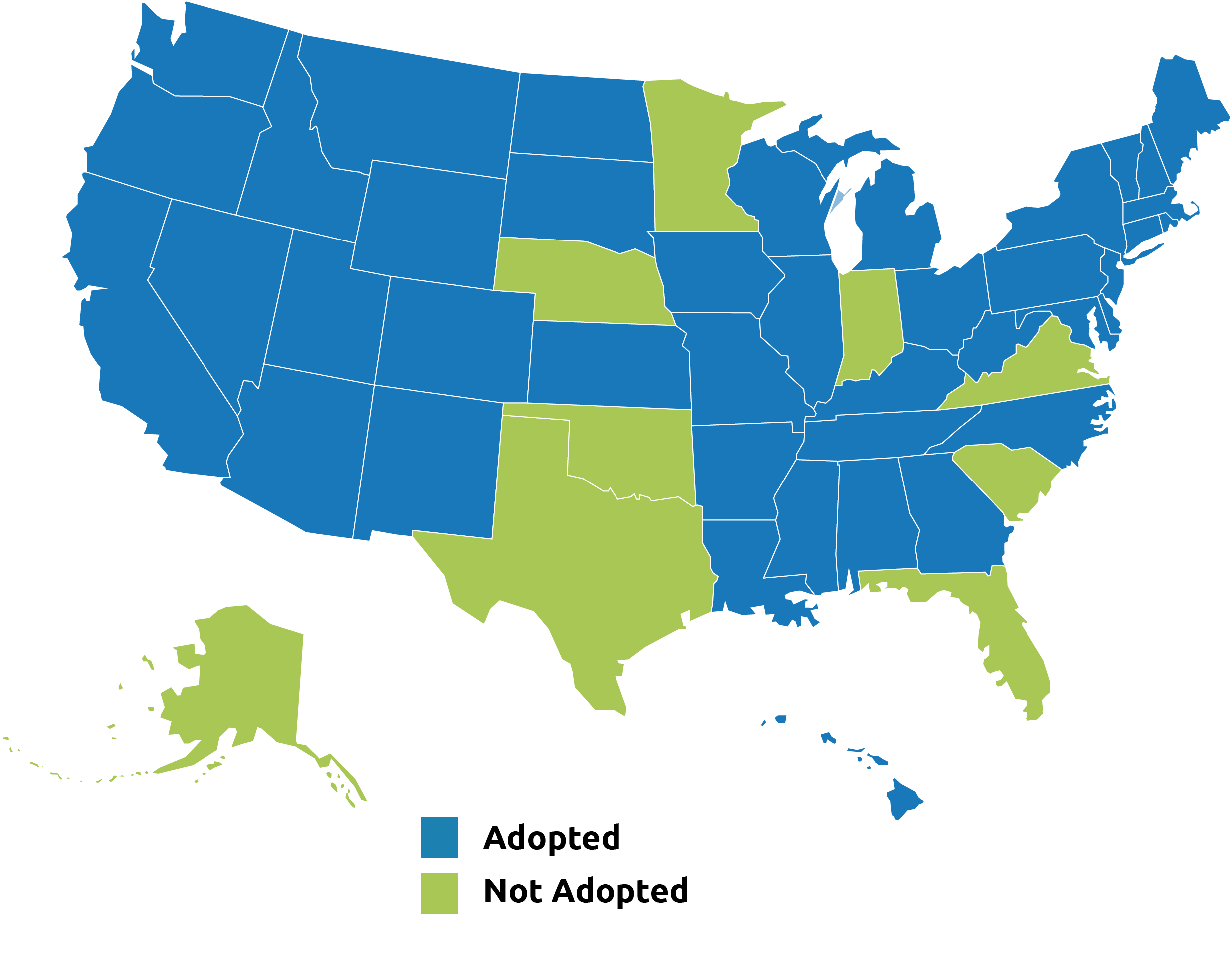 blue and green map of the US