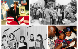 Collage of celebrities at past RIF events reading books to kids