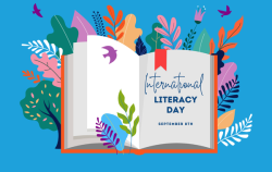 International Literacy Day September 8 book and foliage
