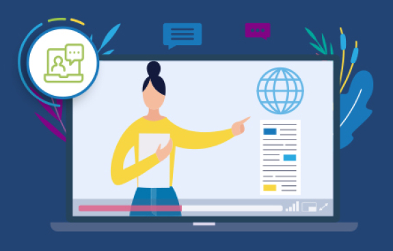 Illustration of a laptop with webinar on