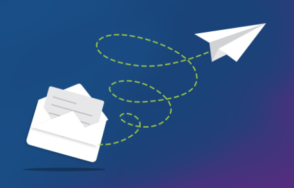 Illustration of a paper airplane and mail