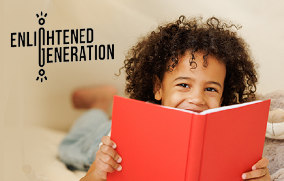 Child reading and Enlighten Generation Logo