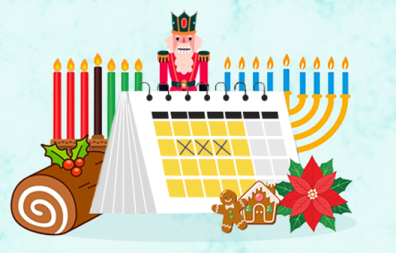 Illustration of a calendar with holiday elements