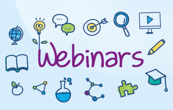 Graphic with word webinars