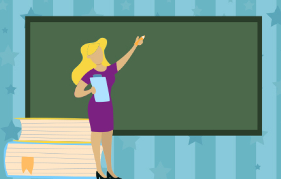Teacher standing in front of a chalkboard