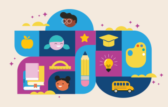 colorful icons related to school
