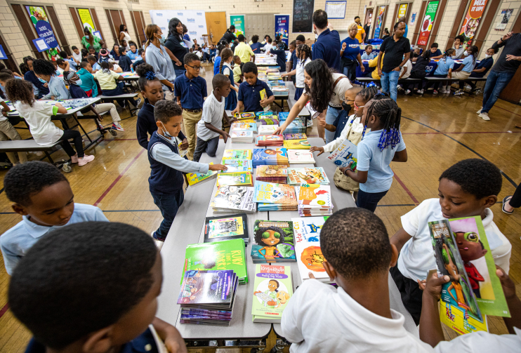 Book celebration RIF reading event in school cafeteria