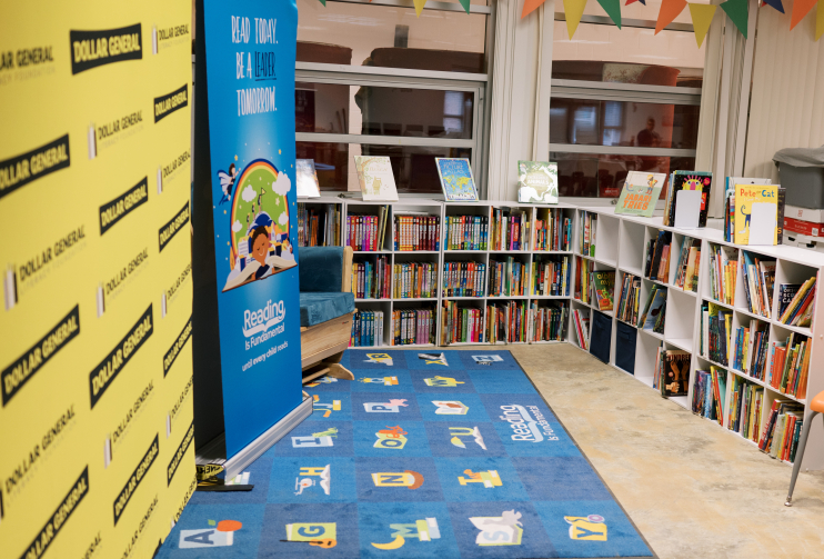A reading corner sponsored by Dollar General
