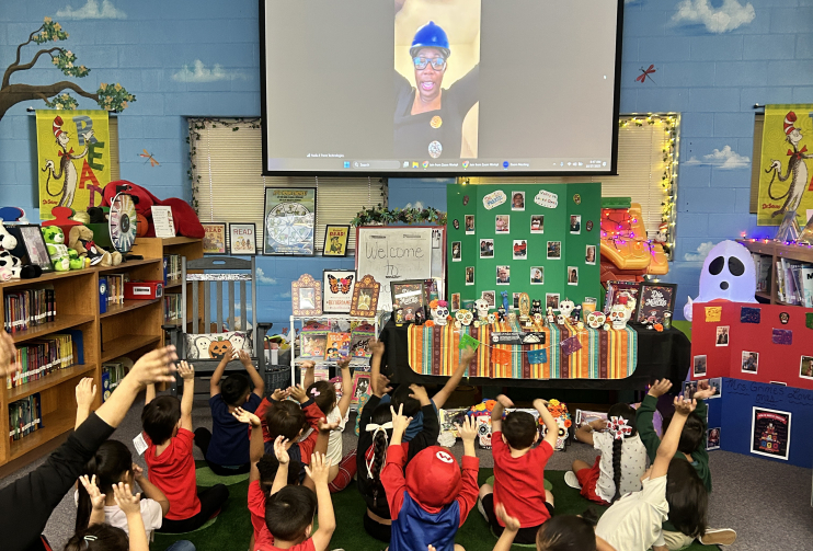 children participating during a virtual call with a Trane employee