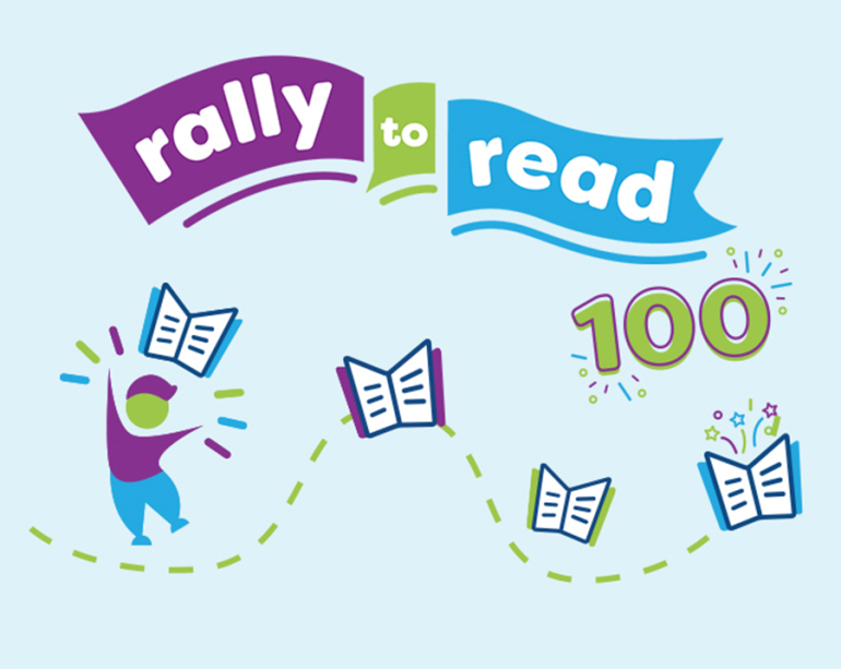 Rally to Read logo and book icons