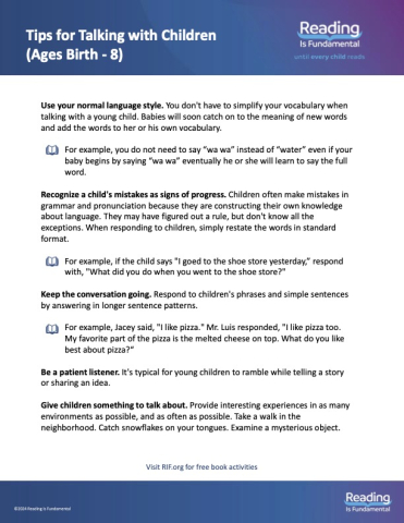 Tips for Talking with Children (Birth-8) | RIF.org