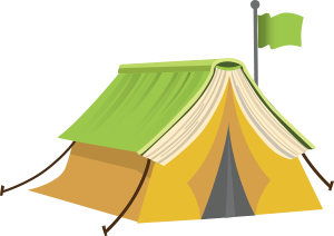 tent with lime green top