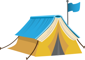 tent with blue book top