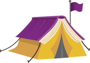 Tent with purple book