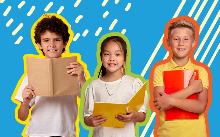 2 pre-teens holding books