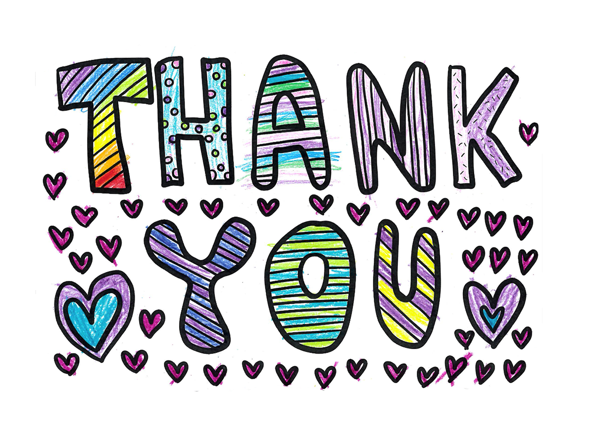 A thank you letter colored in pastels from a student supported by RIF & Trane's efforts to promote and improve literacy.
