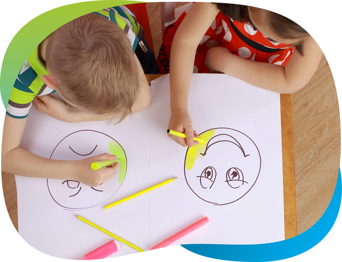 Kids drawing together